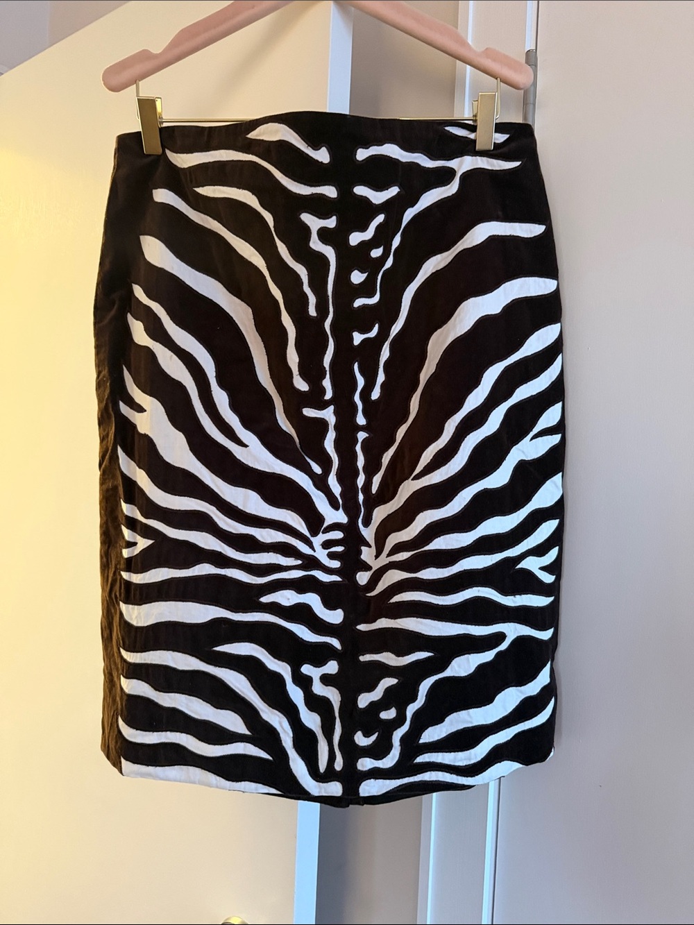 Etcetera Velvet  Zebra Pattern Patched Lined  Cotton Brown Skirt Size:16